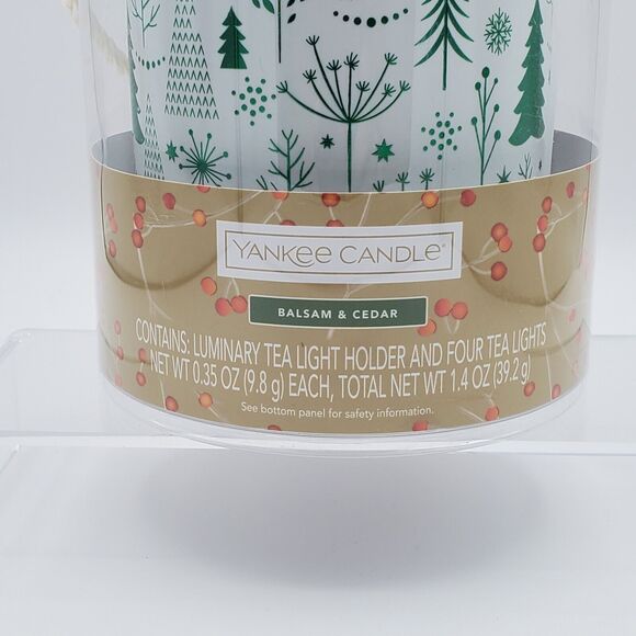 Yankee Candle Luminary Tea Light Holder Balsam & Cedar Green & White Holiday New - Picture 4 of 13